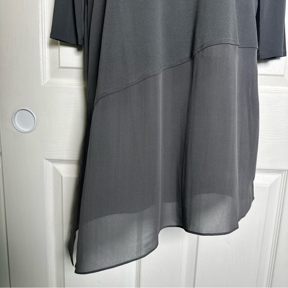 Eileen Fisher XXS 100% Silk Crepe Tunic Asymmetrical Blouse Top Long Sleeve Fall - Picture 4 of 13